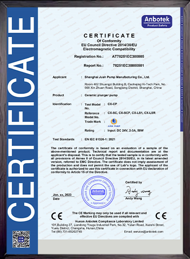 Certificado de fabricante de bombas y válvulas