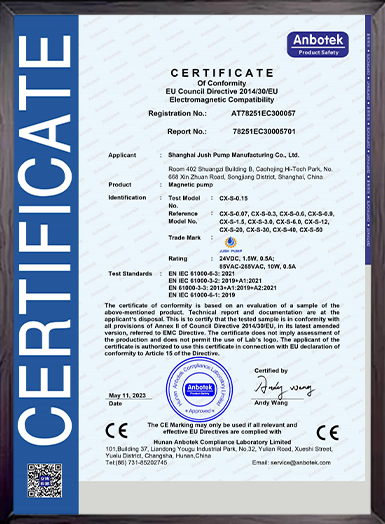 Certificado de fabricante de bombas y válvulas