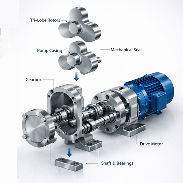 Bomba lobular rotativa sanitaria trilobular